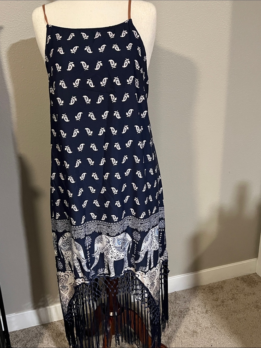 Navy Paisley Fringe dress